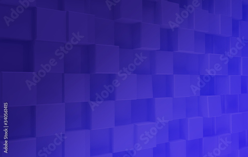 3D squares abstract background. Realistic wall of cubes. Three-dimensional render illustration.