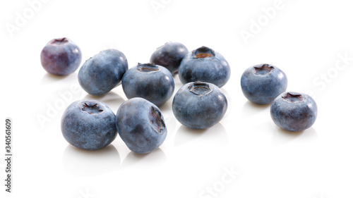 Group blueberries on white background. Isolated