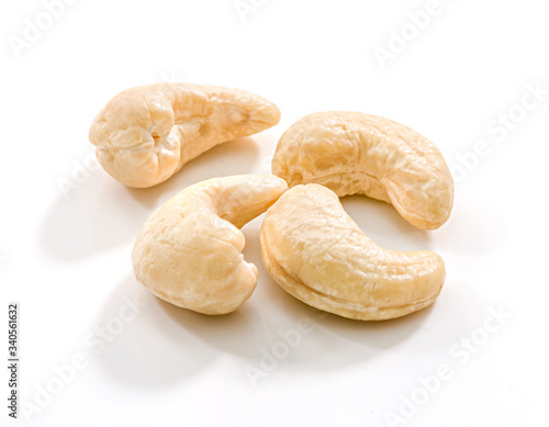Group of cashew nuts on white background. Isolated