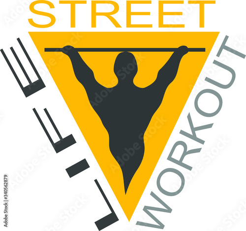 vector illustration logo workout silhouette of a man pulling up on a horizontal bar