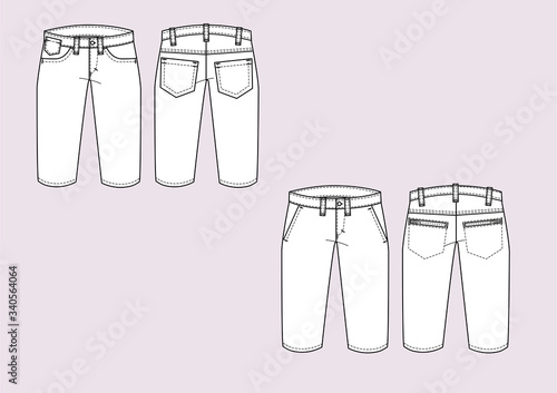 Pantalone corto Capri donna disegno piatto sketch fashion illustration fronte e retro mock up vettoriale photo