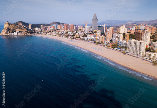 Aerial view of coast at Benidorm cityscape with a modern apartments
