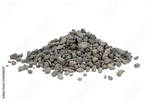  Granite rubble isolate on a white background. Crushed stone is used in the construction of roads and concrete.