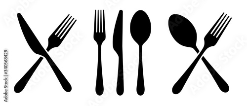 Vector cutlery set. Fork, knife. Flat style.