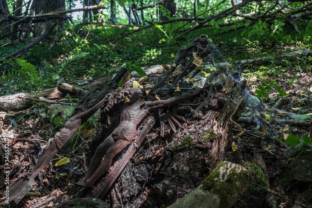 zwei rostige kreuze von einem alten waldfriedhof zwei rostige kreuze von einem alten waldfriedhof