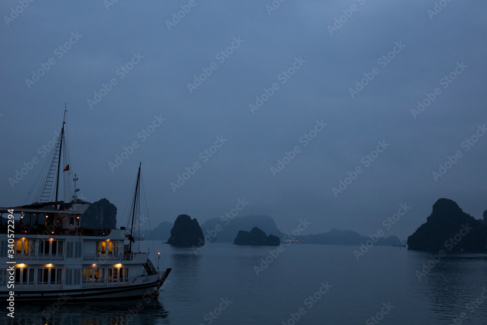 bay with boats on the night