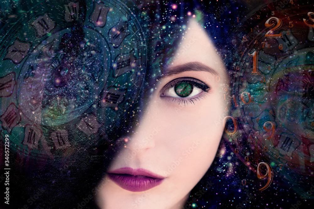 Female face in space and numbers, numerology
Female face in space and numbers, numerology