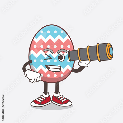 Easter Egg cartoon mascot character using a monocular