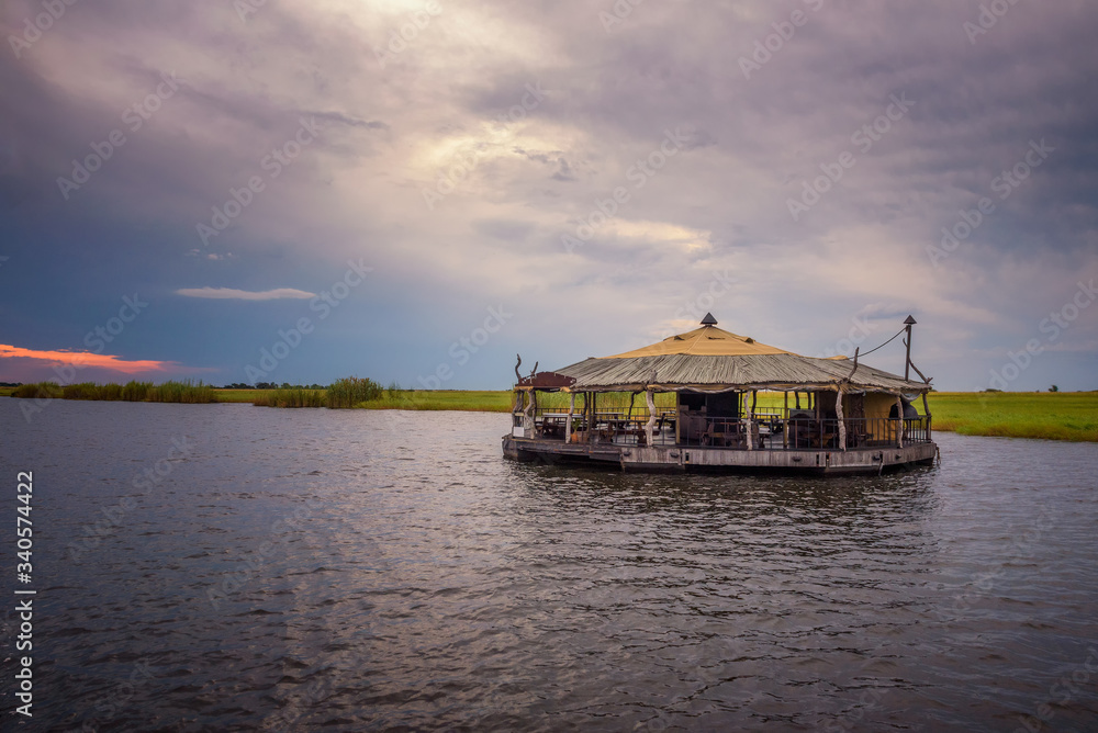 Floating bar and cafe on Chobe river in Botswana, south Africa