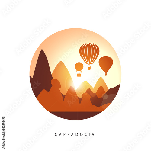 Cappadocia, Turkey detailed silhouette. Trendy vector illustration, flat style. Stylish colorful landmarks. The concept for a web banner. Business icon