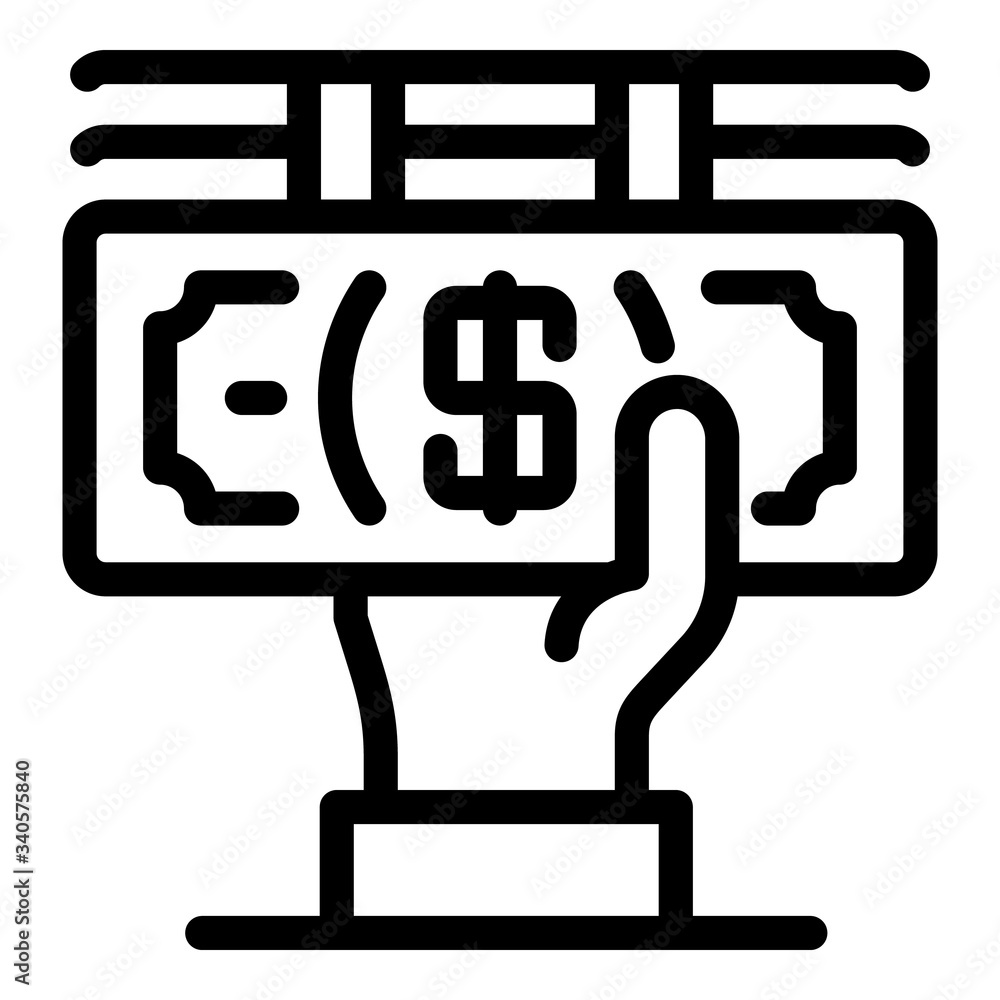 Money in hand icon. Outline money in hand vector icon for web design isolated on white background Money in hand icon. Outline money in hand vector icon for web design isolated on white background