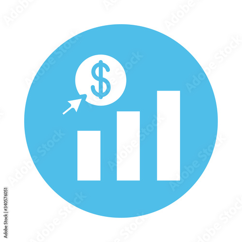 coin dollar with statistics bars block style