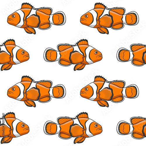 Seamless pattern with clown fish. Vector background with tropical fish on a white background.