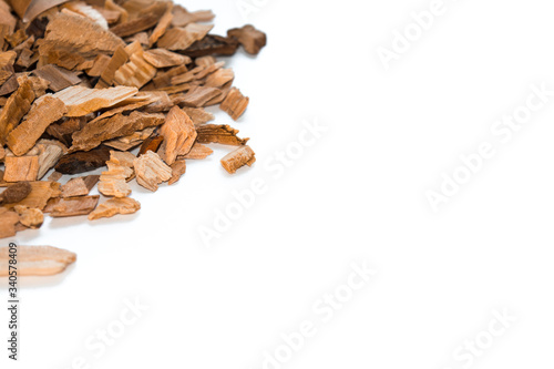 wood chips alder isolate on a white background scattered shavings sawdust
