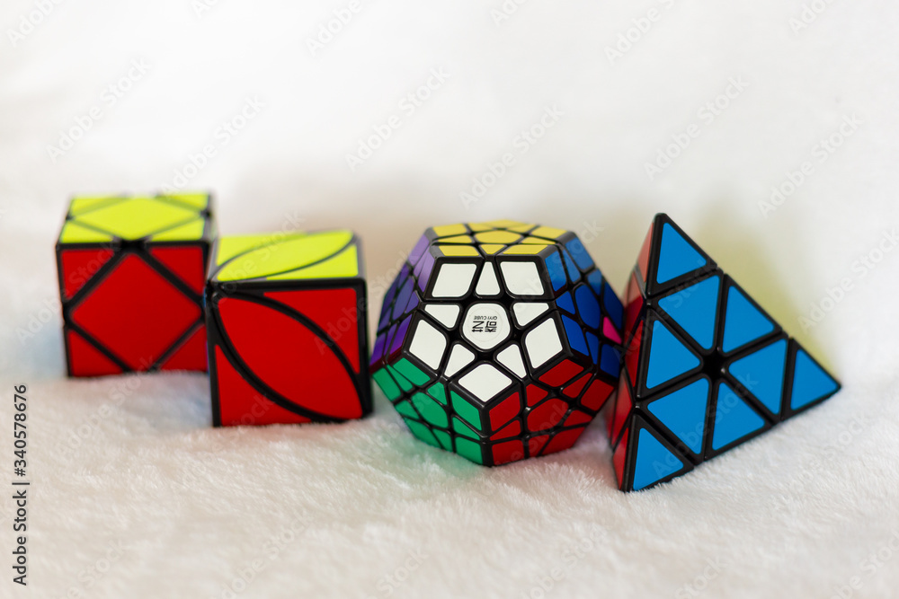 Valladolid, Spain, April 17, 2020: collection of different versions of the Rubik's  cube. Includes pentagonal, pyramid version and different cube versions. It  was invented by the architect Erno Rubik. Stock Photo | Adobe Stock