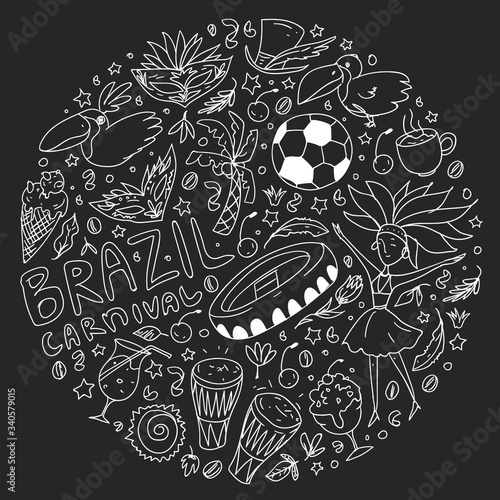 Rio de janeiro Brazil. Vector pattern with national symbols.