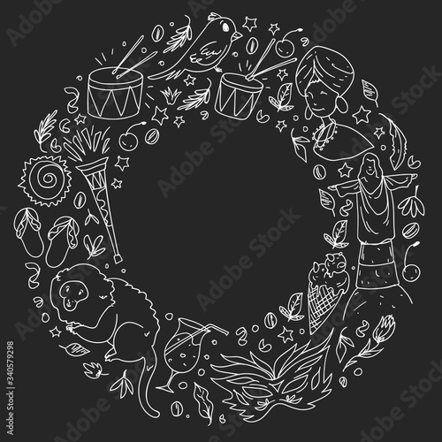 Rio de janeiro Brazil. Vector pattern with national symbols.