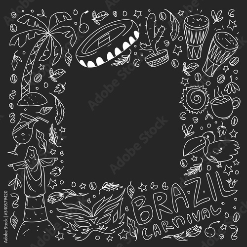 Rio de janeiro Brazil. Vector pattern with national symbols.