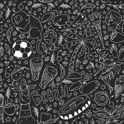 Rio de janeiro Brazil. Vector pattern with national symbols.