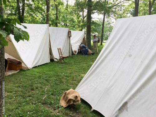Картината върху платно american civil war reenactment scene with white tent