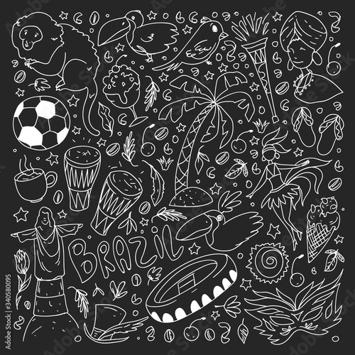 Rio de janeiro Brazil. Vector pattern with national symbols.