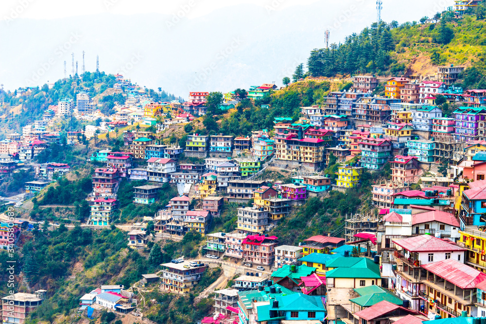 View of city, Shimla (Simla), Himachal Pradesh, India, Asia stock photo