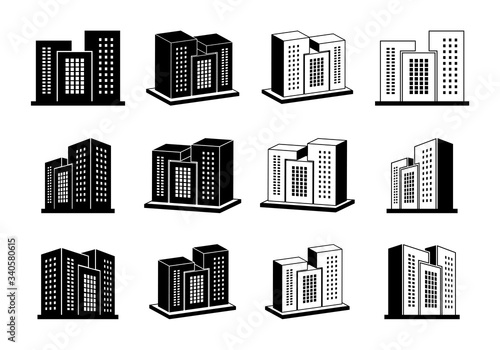 Building icons set, 3D company vector collection, Isometric hotel and condo