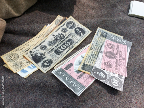 american civil war reenactment scene objects money