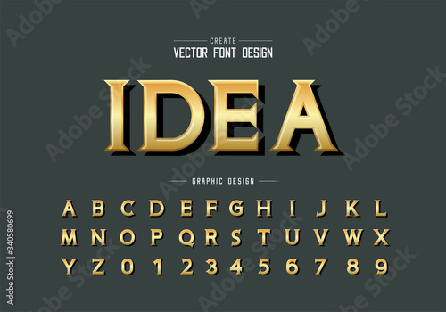 Gold font and alphabet vector, Golden idea typeface letter and number design