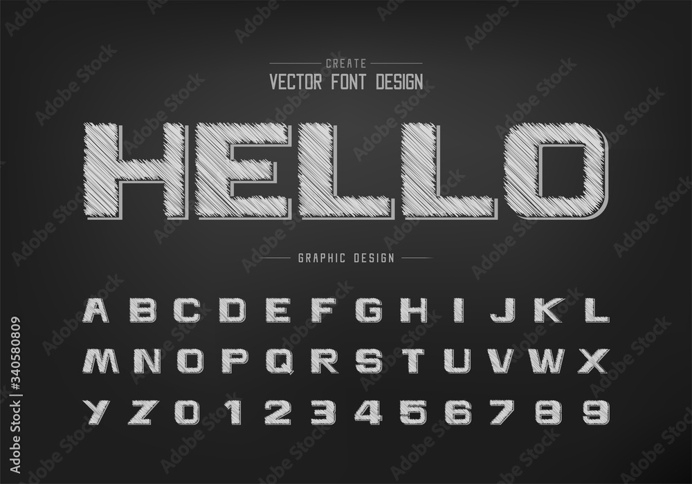 Pencil bold Font and alphabet vector, Sketch design typeface letter and number Pencil bold Font and alphabet vector, Sketch design typeface letter and number