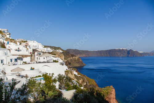 Beautiful view of famous romantic white town in Santorini Island, Greece