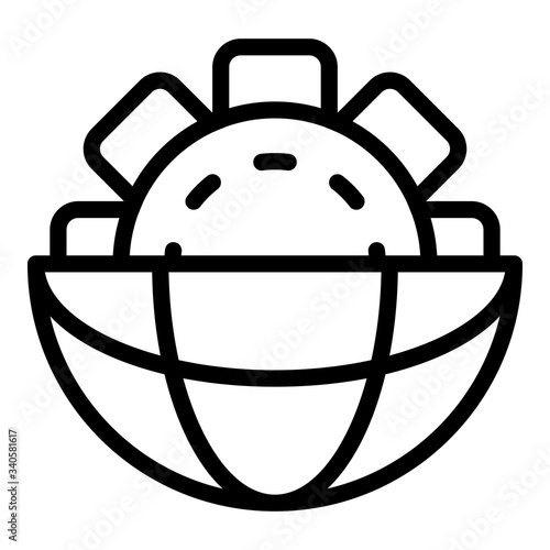 Gear and globe icon. Outline gear and globe vector icon for web design isolated on white background