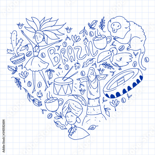 Rio de janeiro Brazil. Vector pattern with national symbols.