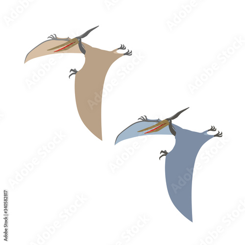 prehistoric reptile of the Jurassic period, flying grey pterodactyl with wings and a crest, color vector illustration isolated on white background in cartoon and hand drawn style