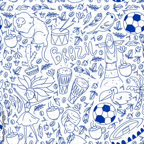 Rio de janeiro Brazil. Vector pattern with national symbols.