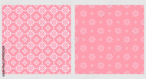 Two decorative patterns. Retro style. Colors used in the images: pink, white. Vector illustration.