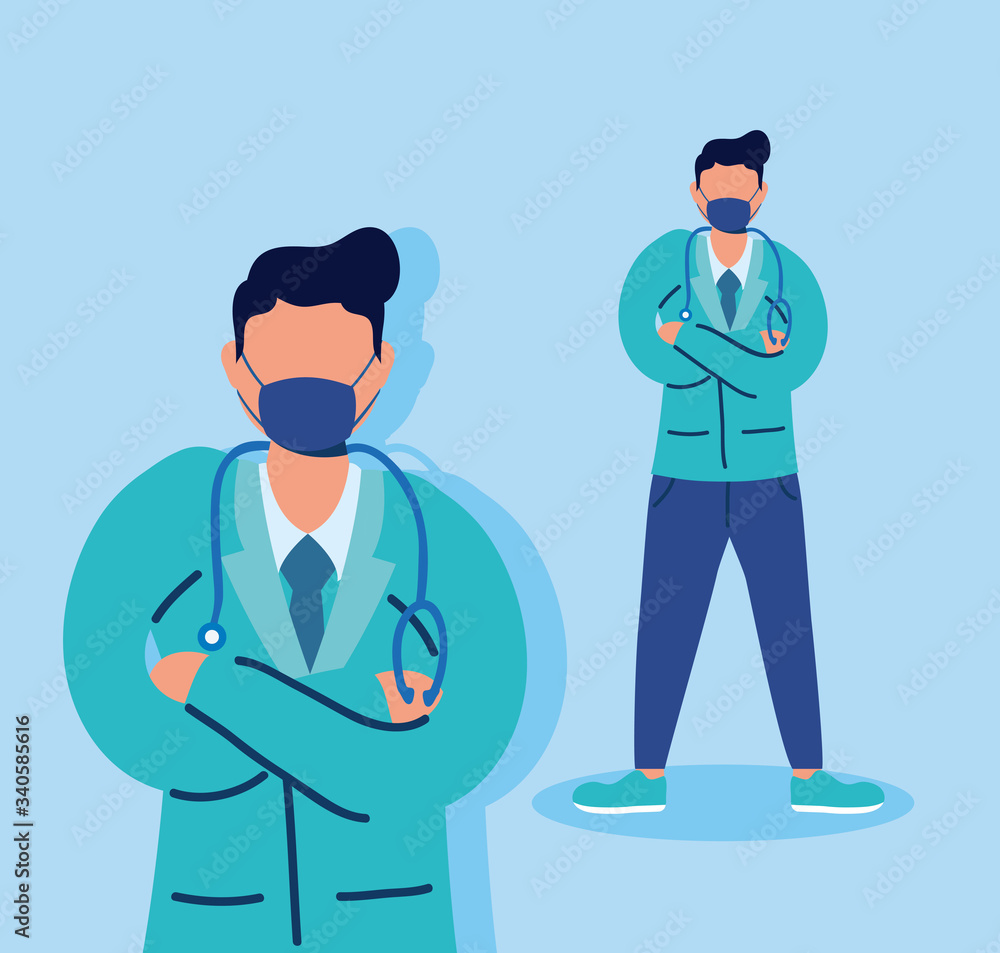 doctors with face masks and stethoscopes doctors with face masks and stethoscopes
