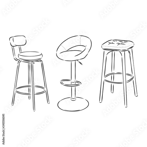A set of bar chairs isolated on white background.Vector illustration in a sketch style. high bar stool vector sketch illustration