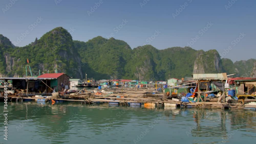 Lang chai Vạn Gia village on water in Vietnam. Ha Hong Bay landscape. Lang chai Vạn Gia village on water in Vietnam. Ha Hong Bay landscape.