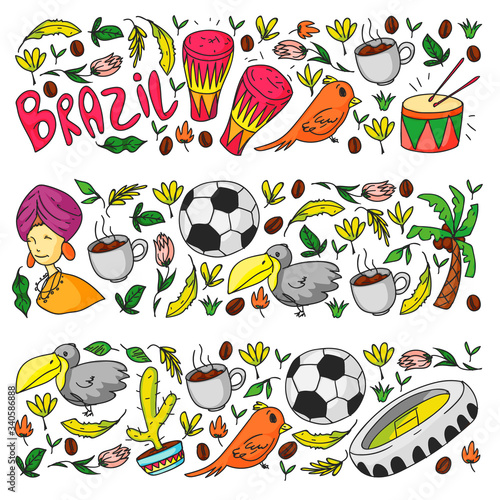 Rio de janeiro Brazil. Vector pattern with national symbols.