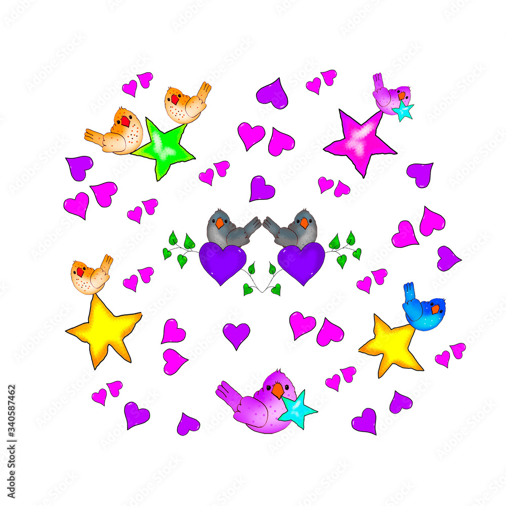 stars hearts birds set stars hearts birds set
