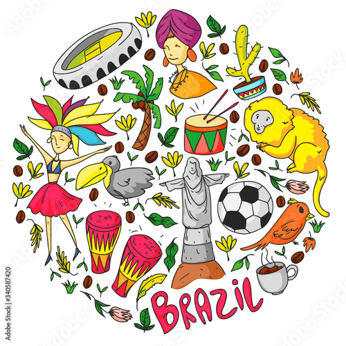 Rio de janeiro Brazil. Vector pattern with national symbols.