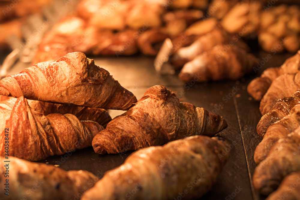 hot and golden croissants just out of the oven for breakfast