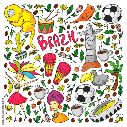 Rio de janeiro Brazil. Vector pattern with national symbols.