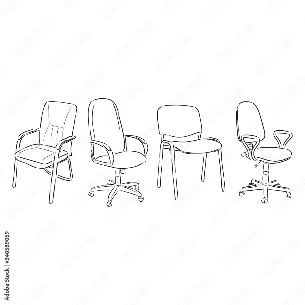 Set office chairs isolated on white background. Sketch different chairs.Vector illustration. office chair vector sketch illustration Set office chairs isolated on white background. Sketch different chairs.Vector illustration. office chair vector sketch illustration