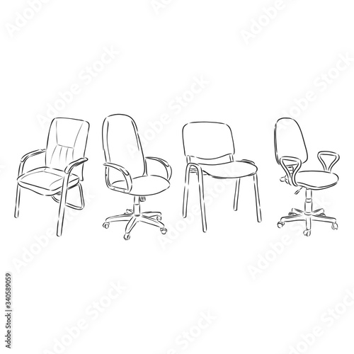 Set office chairs isolated on white background. Sketch different chairs.Vector illustration. office chair vector sketch illustration