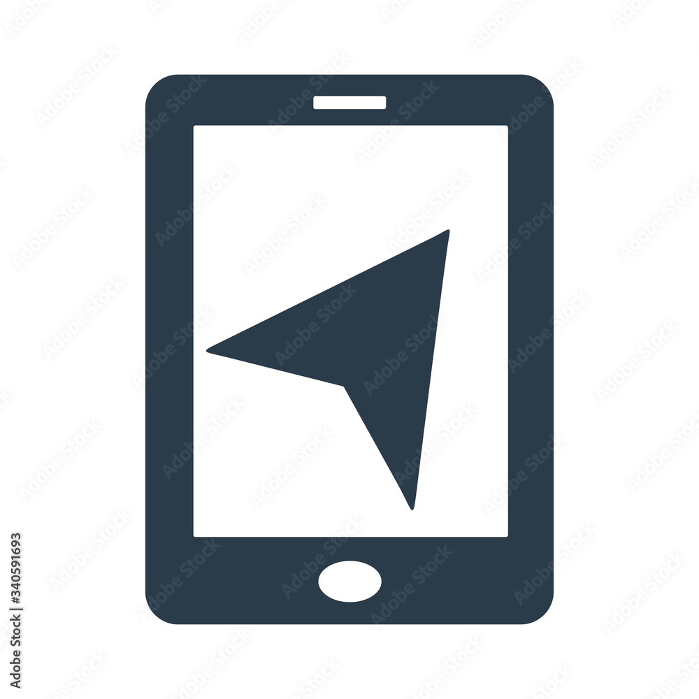 Navigation cursor on smartphone. Map pointer, marker. Flat icon design. Navigation cursor on smartphone. Map pointer, marker. Flat icon design.