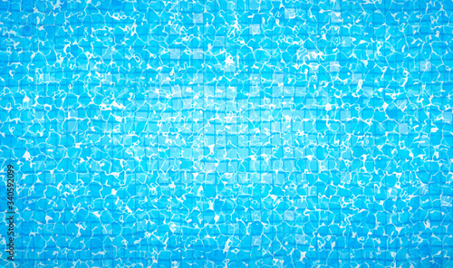 Swimming pool bottom caustics ripple and flow with waves background. Summer background. Texture of water surface. Overhead view. Blue sea pool water. Vector illustration background