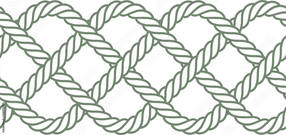 Green vector ropes, fishing net, seamless. White background