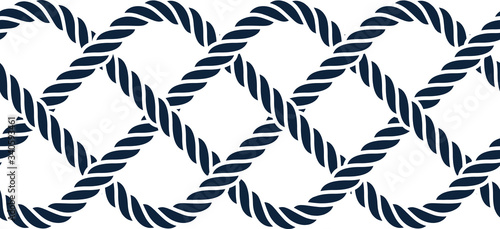 Blue vector ropes, fishing net, seamless. White background